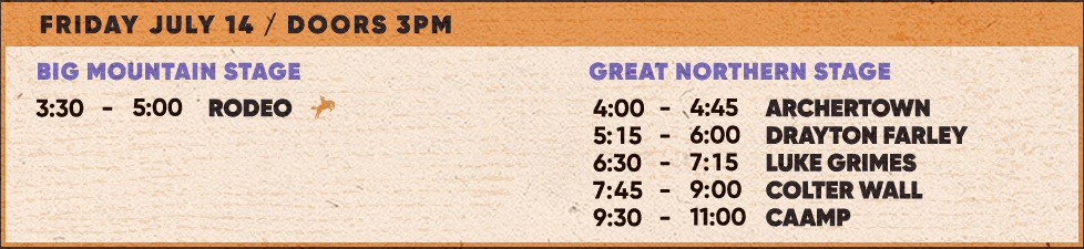 Friday Set Times