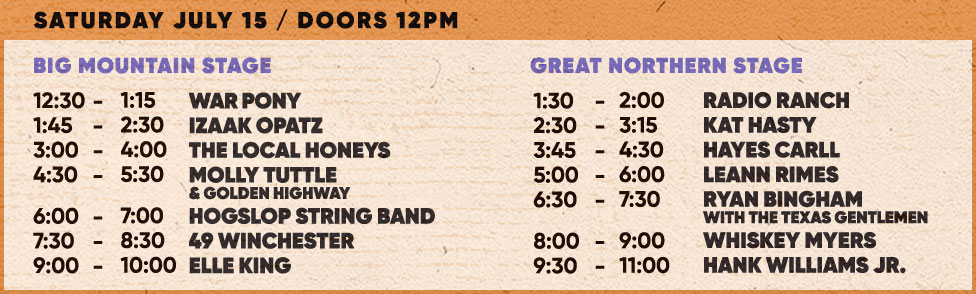 Saturday Set Times