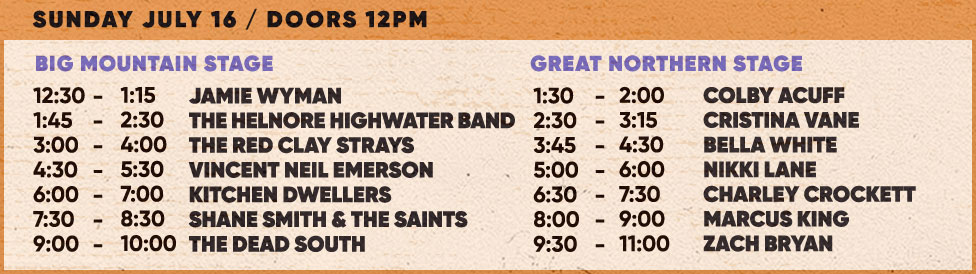 Sunday Set Times